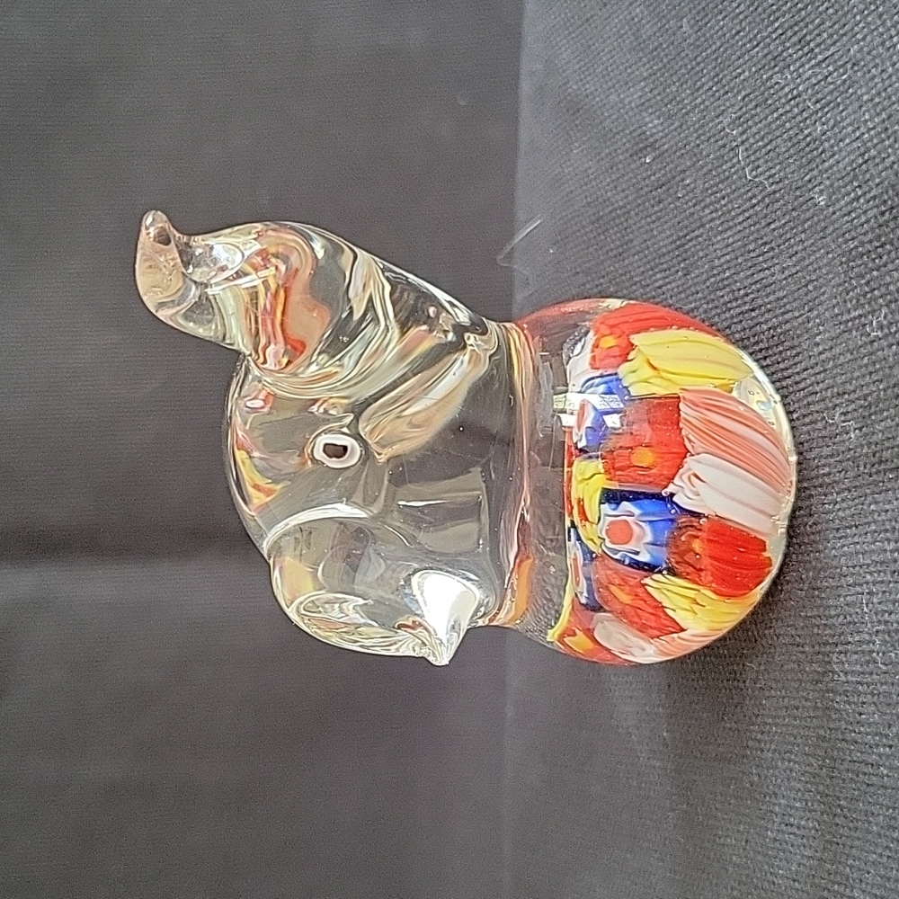 Art Glass Red, Blue & Yellow Milleforre Elephant